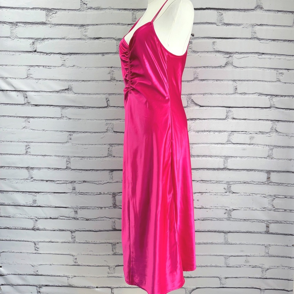 A New Day Hot Pink Satin Ruched Midi Slip Dress‎ Small Y2K Barbiecore Party - Picture 3 of 11